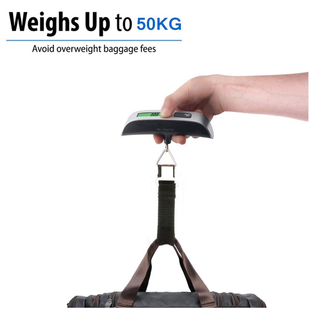 Digital Luggage Scale, LCD Display Portable Handheld Baggage Scale with Hook for Travel, Suitcase or Carry Bag, 110 Pounds