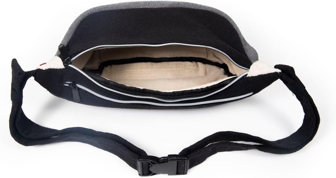 Dime Bags Oversized Fanny Pack, 100% Nepali Hemp Crossbody Waist Bag for Men & Women, Adjustable Strap, Multiple Pockets, Eco-Friendly Festival & Travel Bag, Boho & Neutral Colors, Reveller (Charcoal)