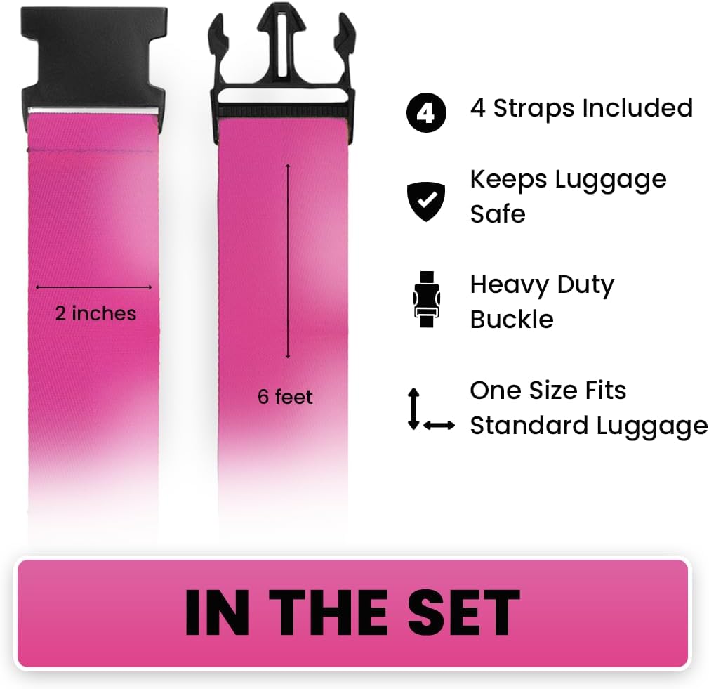 L'AIKEAU Luggage Straps for Suitcases - 4-Pack Travel Belt for Luggage, Backpack Straps, and Bag Straps - Travel Accessories for Suitcase, Suitcase Belt, and Backpack Luggage Strap (Pink)