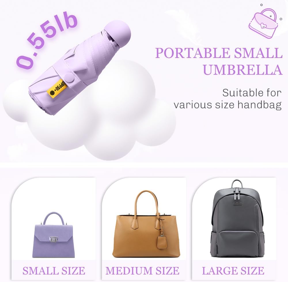 TOPSAIL Mini Umbrella Compact for Travel, UV Sun Protection(UPF50+), Waterproof for Light Rain, Suitable for Women & Kids With a Case, Manual Folding Small Pocket Size Ufor Backpack/Purse