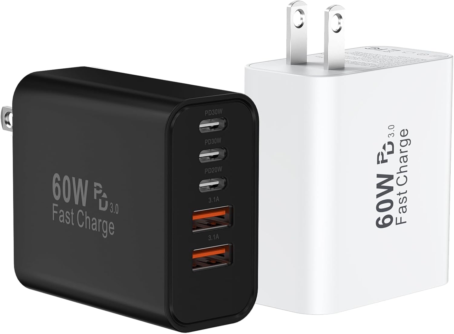 USB C Fast Wall Charger Block, 2Pack 60W USBC Charging Cubes, 5-Port PD+QC Power Adapter Multiport