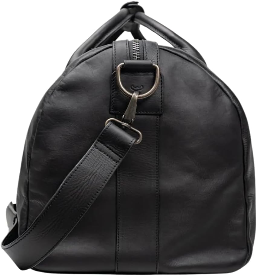 Full Grain Leather Duffle Bag – 40L Travel, Gym & Carry-On Weekender for Men | Handcrafted Overnight Bag with Brass Hardware, Black Style