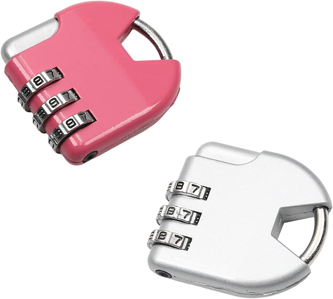 Yinpecly 3 Digit Combinations Padlock The Safe Cipher Lock Mini Zinc Alloy Resettable Code Lock 1.57" x 1.38" (HxW), for Mini Suitcase Luggage, Silver and Pink Tone 1Set