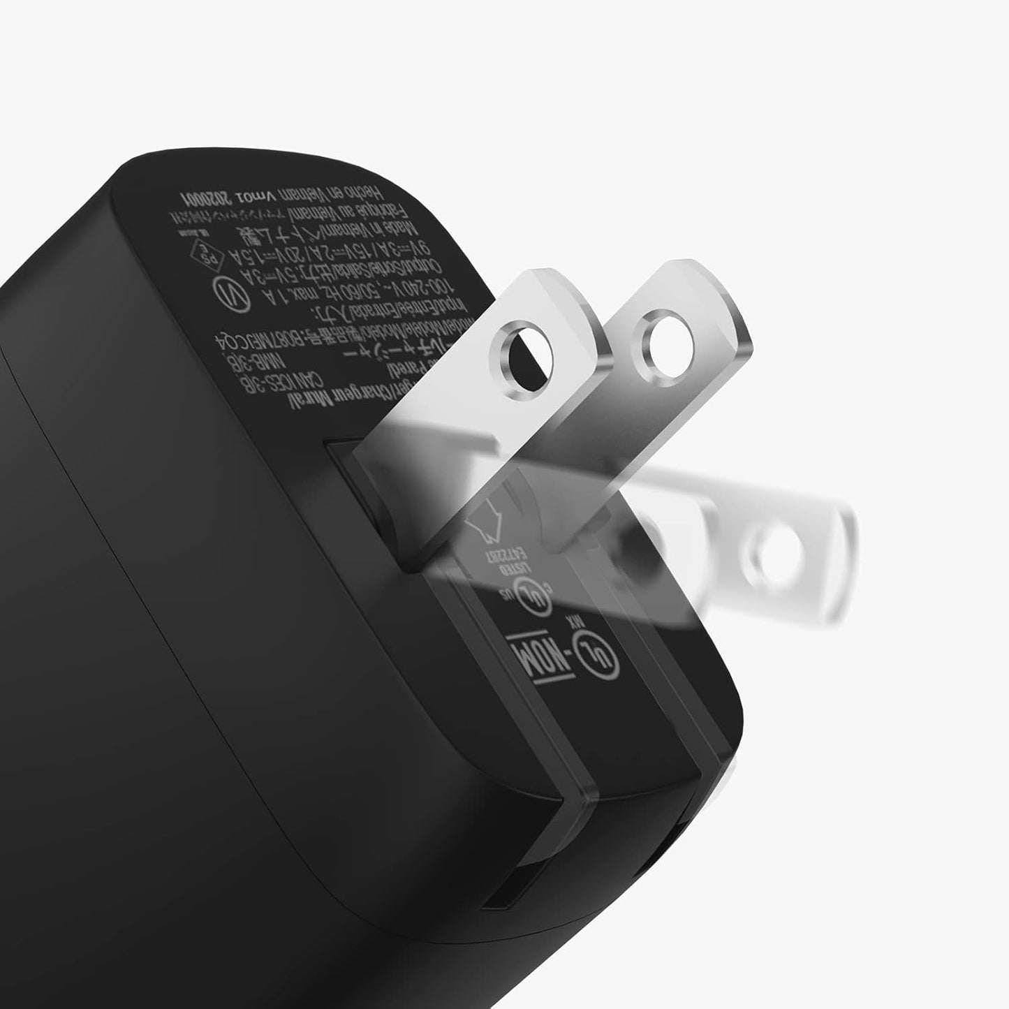 Amazon Basics 30W One-Port GaN USB-C Wall Charger with Power Delivery PD for Tablets & Phones (iPhone 16/15/14/13/12/11/X, iPad, Samsung, and More), Non-PPS, Black