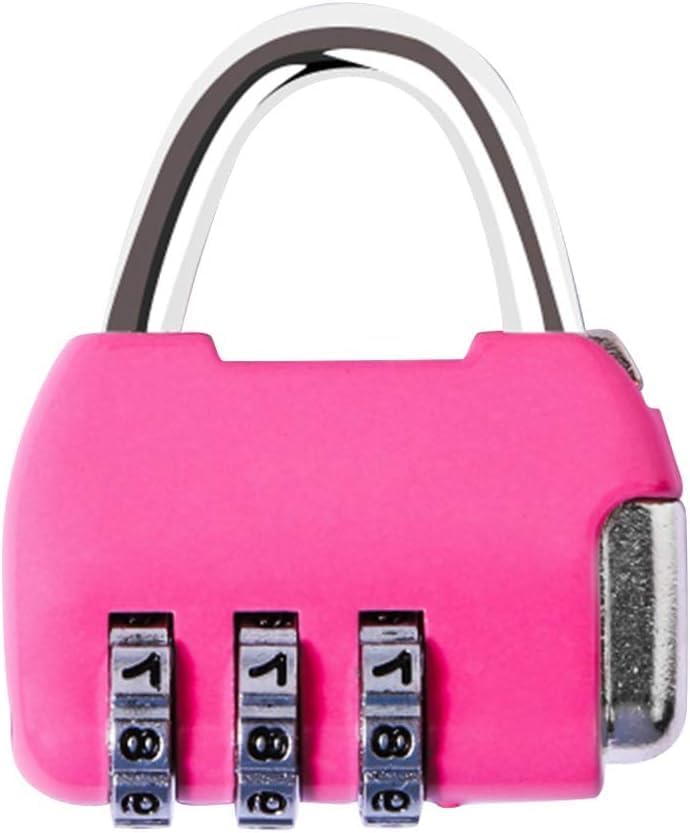 Pink Mini 3-Digit Combination Padlock - Zinc Alloy Security Lock for Lockers, Luggage, Travel Bags, Backpacks, and Small Storage Containers - Resettable and Colorful