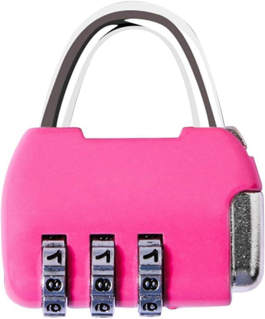 Pink Mini 3-Digit Combination Padlock - Zinc Alloy Security Lock for Lockers, Luggage, Travel Bags, Backpacks, and Small Storage Containers - Resettable and Colorful