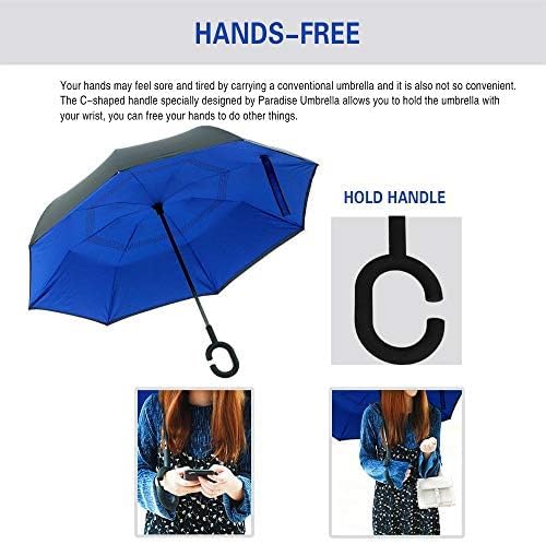 SIEPASA 49/56 Inch Inverted Reverse Upside Down Umbrella, Extra Large Double Canopy Vented Windproof Waterproof Stick Golf Umbrellas with C-shape Handle.