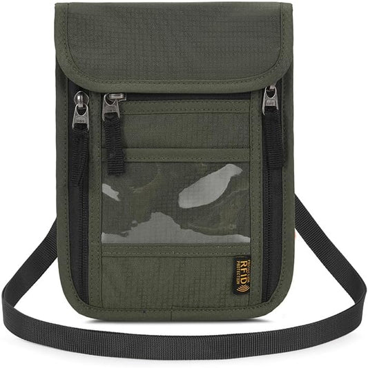 Passport Holder for Travel, Neck Pouch Travel Wallet With RFID Blocking, Waterproof Lightweight Passport Wallet for Women and Men (Army Green)