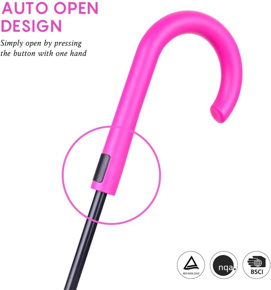 RUMBRELLA UV Stick Umbrella Auto Open UPF 50+ with J Hook Handle 51IN