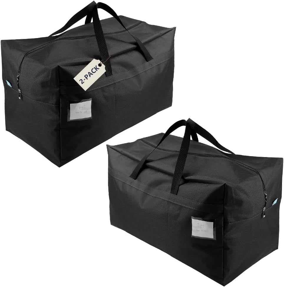 iwill CREATE PRO Pack of 2, 100L Large Size Ornament Festival Decoration Storage Bags, Good for Gift Wrapped Items, Moving Organizer Bags, Short Trip Tote Bags, Black