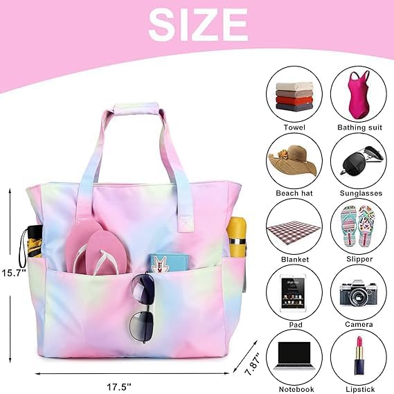 Beach Pool Bags Tote for Women Ladies Large Gym Tote Carry On Bag With Wet Compartment for