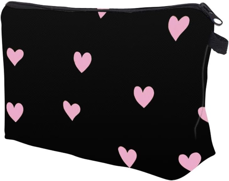Cute Travel Makeup Bag Cosmetic Bag Small Pouch Gift for Women (Pink Heart)