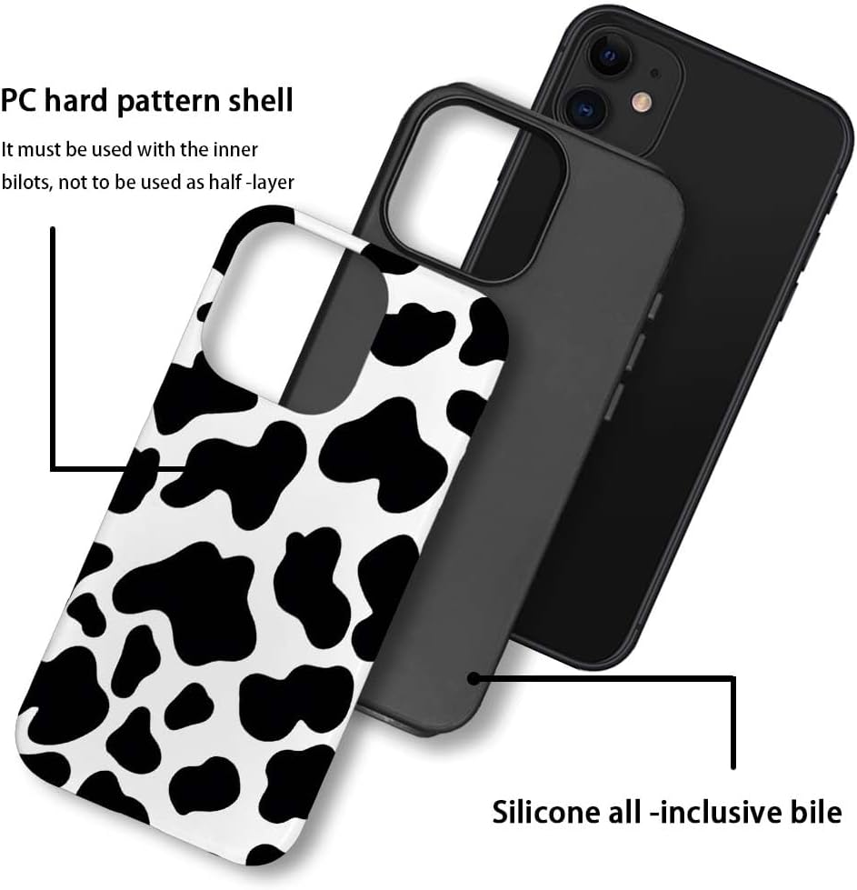 SEized Case Compatible with for iPhone 12,Black White Cow Pattern Phone Case for Girl Women Boy Men,Durable Protection Case for iPhone 12