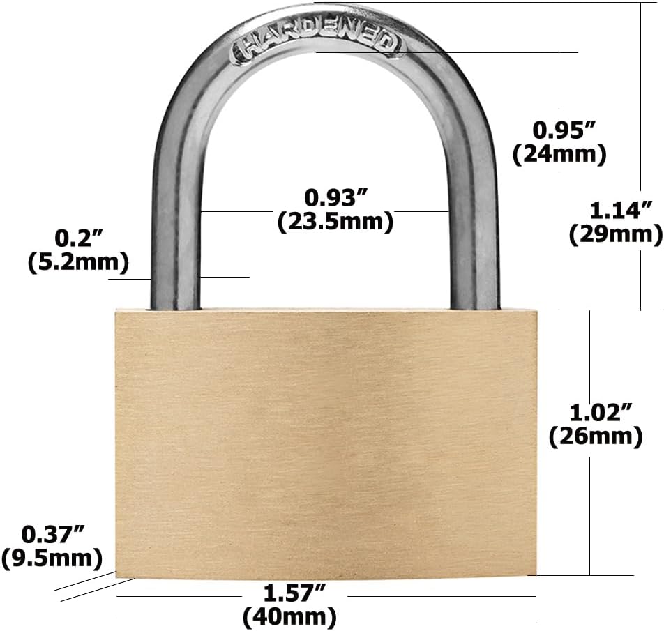Thin Solid Brass Keyed Padlock Keyed Different Locks-40mm-12pack