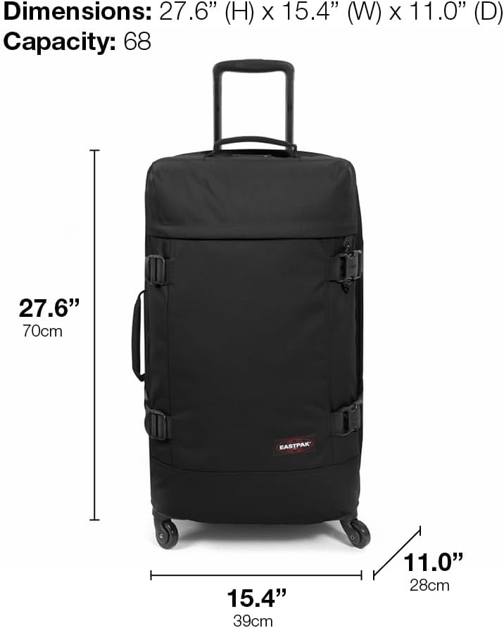 EASTPAK Trans4 M – 68L Large Wheeled Luggage with Dual Compartments, TSA Lock, 360° Spinner Wheels, and Diamond-Embossed Handle, Ultra Marine