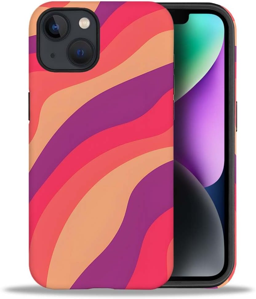 SEized Case Compatible with for iPhone 14 Plus,Pink Colorful Waves Abstract Swirls Phone Case for Girl Women Boy Men,Durable Protection Case for iPhone 14 Plus