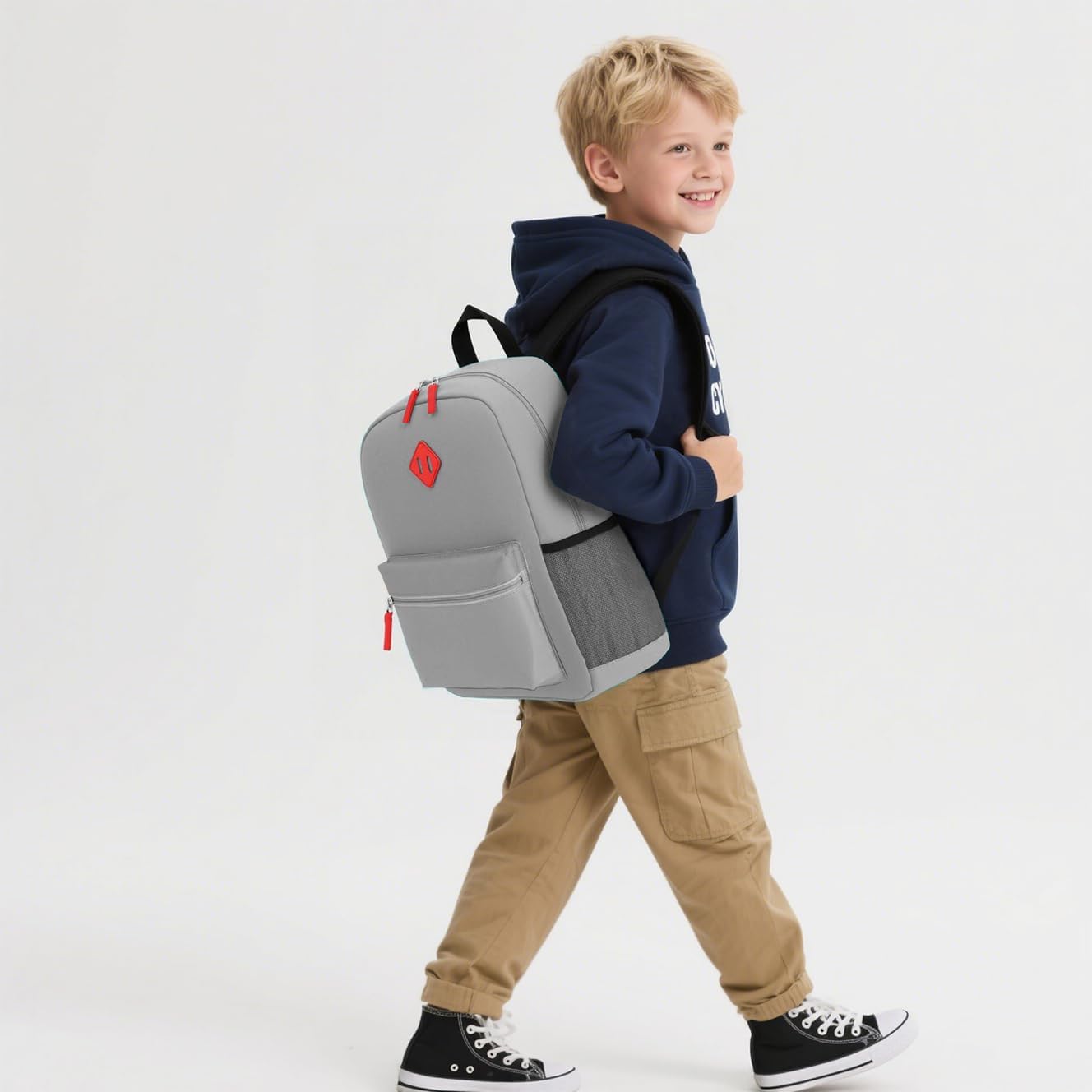Preschool Backpack Kindergarten Toddler School Backpacks Primary School Backpack for Boys and Girls with Chest Buckle (Set Light Grey, Large-17 H)