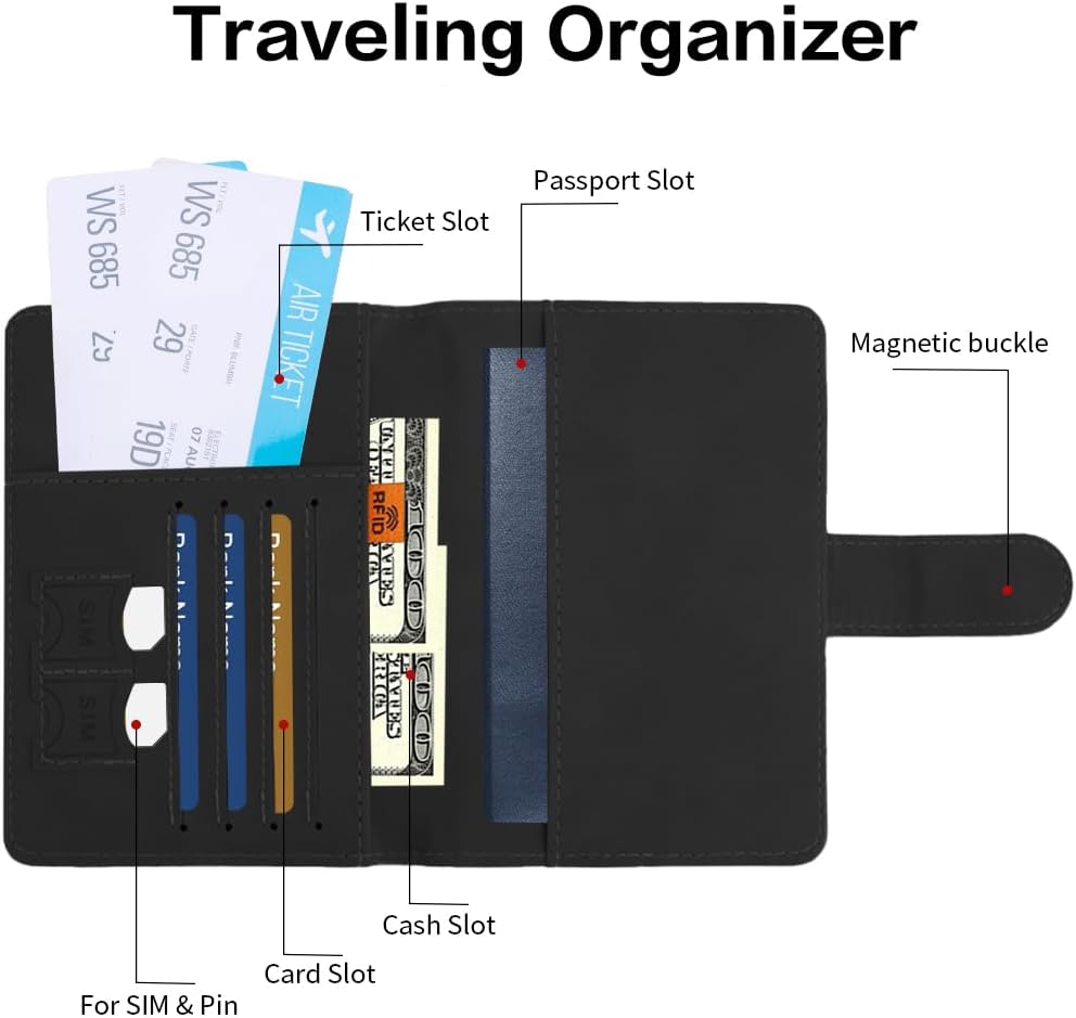Passport Holder for Travel, Passport Cover Wallet, Premium PU Leather Passport Book Card Holder Case for Women Men, Waterproof RFID Blocking Flying Travelling Essentials Vacation Must Haves, Black