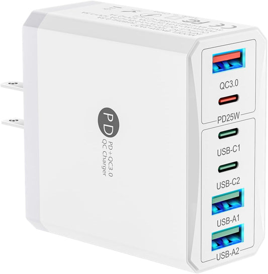 USB C Charger Block:100W 6-Port Fast Charging Blocks Wall Charger, Type C Charging Brick USB Cube Power Adapter for iPhone 16/15/14/13/12/11 Pro Max, Cell Phones - Lightweight & Travel-Friendly Design