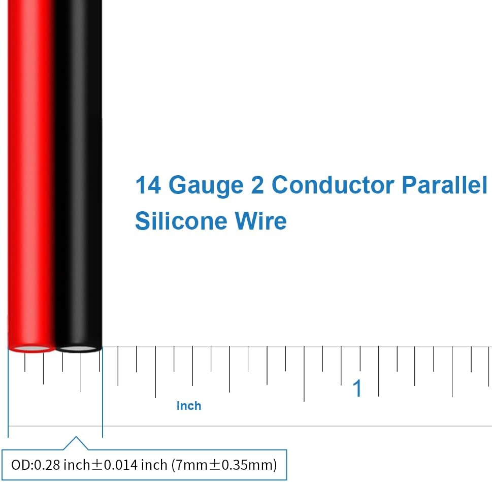 BNTECHGO 14 Gauge Flexible 2 Conductor Parallel Silicone Wire Spool Red Black High Resistant 200 deg C 600V for Single Color LED Strip Extension Cable Cord,Model,50ft Stranded Tinned Copper Wire