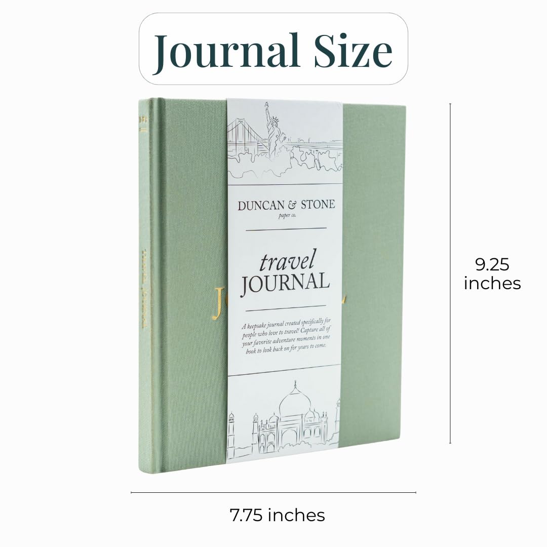 Duncan & Stone Travel Journal with Prompts, Linen Hardcover, Sage Green
