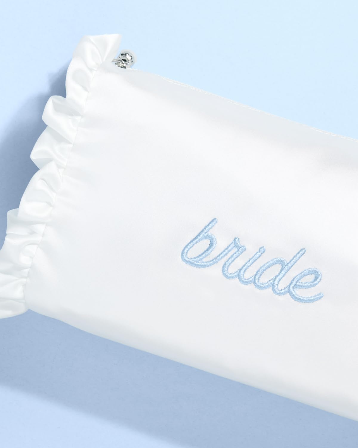 xo, Fetti White Satin Bride Cosmetic Bag | Bachelorette Party Decorations, Bride To Be Purse
