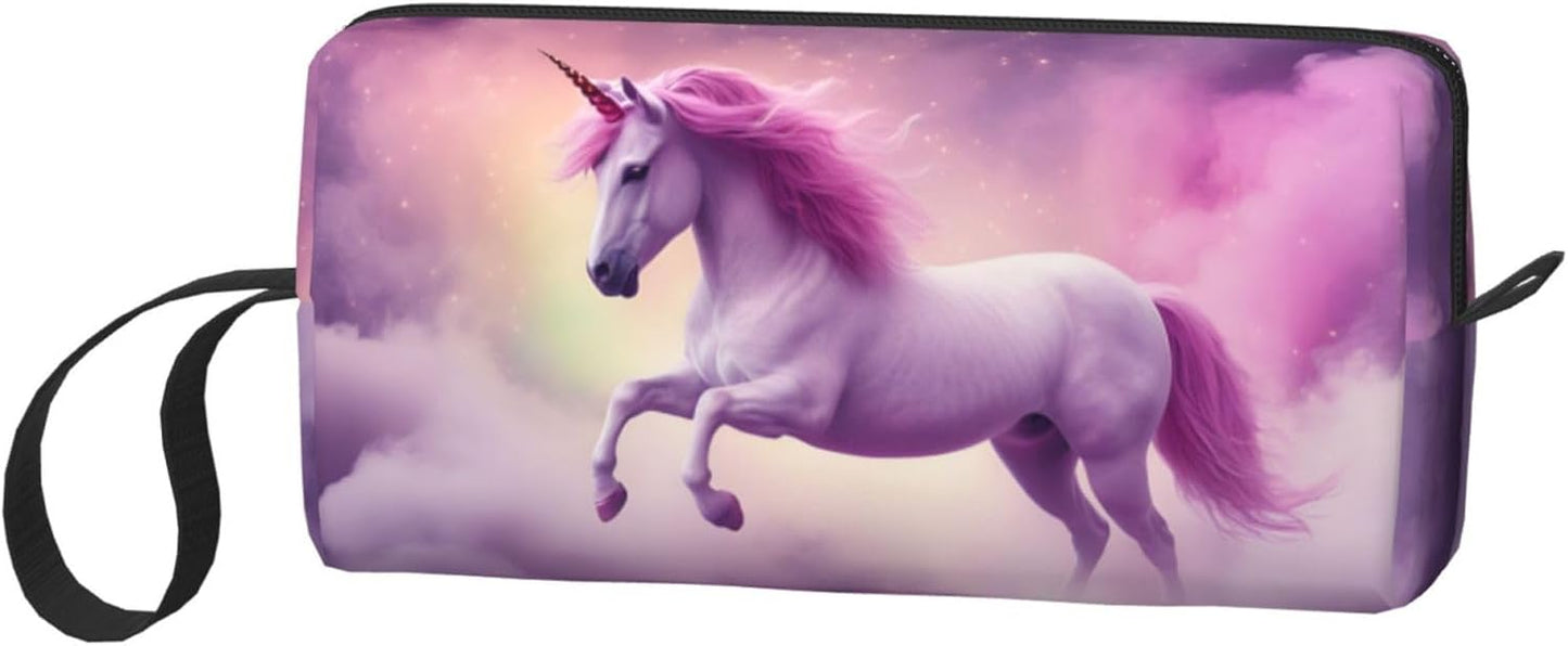 Pastel Unicorn Fantasy Makeup Bag Small Compact & Durable Travel Cosmetic Bag Organizer Oxford Fabric Impact-Resistant Multi-Purpose Storage Perfect for Travel, Gym, Daily Use