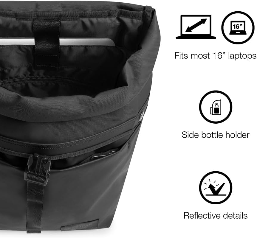 EASTPAK Up Roll – 23L Roll-Top Backpack with 16" Laptop Sleeve, Security Pocket, Bottle Holder & Water-Resistant Finish, Tarp Black