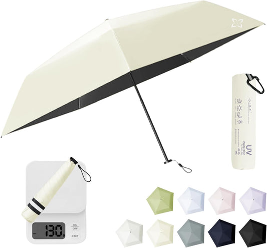Mini Compact Travel Umbrella, 3.7Oz Ultralight Carbon Fiber UPF 50+ UV Protection Umbrellas for Rain & Sun, Portable Small for Backpack Car, for Women Men Kids, TSA Approved