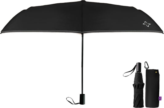 Windproof Travel Mini Umbrella - Manual Open Close with No Rebound for Seniors & Kids, Small Compact and Portable for Rain, Reflective Design for Night Safety Men & Women
