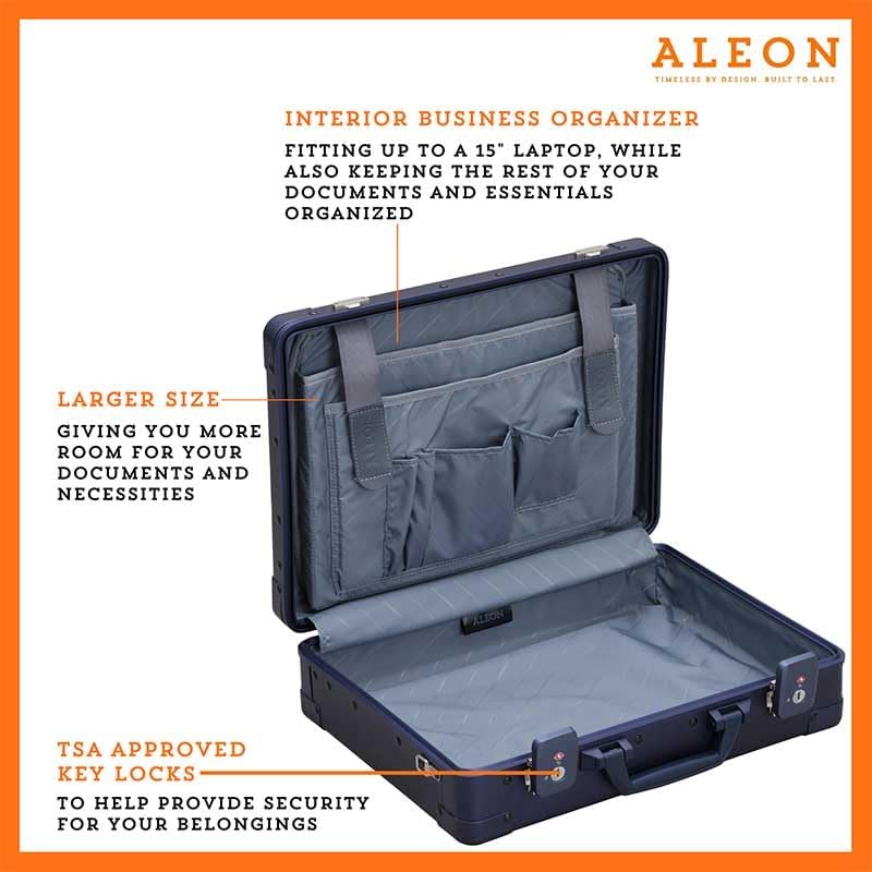 All Aluminum Lightweight 17" Premiuim Laptop Briefcase for Men – Shockproof Hard Shell Attache Case with Two TSA Key Locks, Metal Carrying Case for Travel, Storage, and Business Equipment (Sapphire)