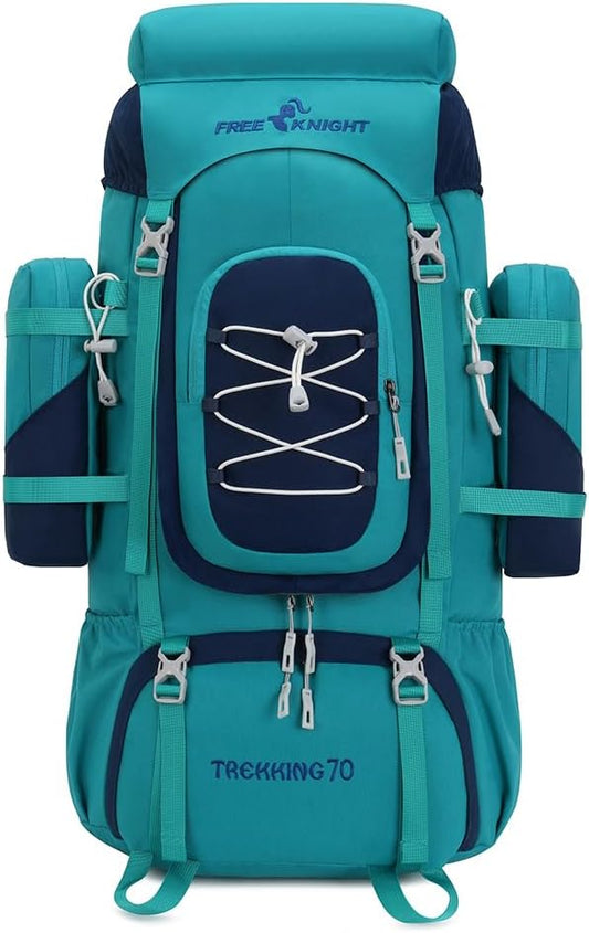 Bseash 70L (65+5) Waterproof Hiking Camping Backpack with Rain Cover, Outdoor Sport Travel Daypack for Climbing Touring (Blue Green)