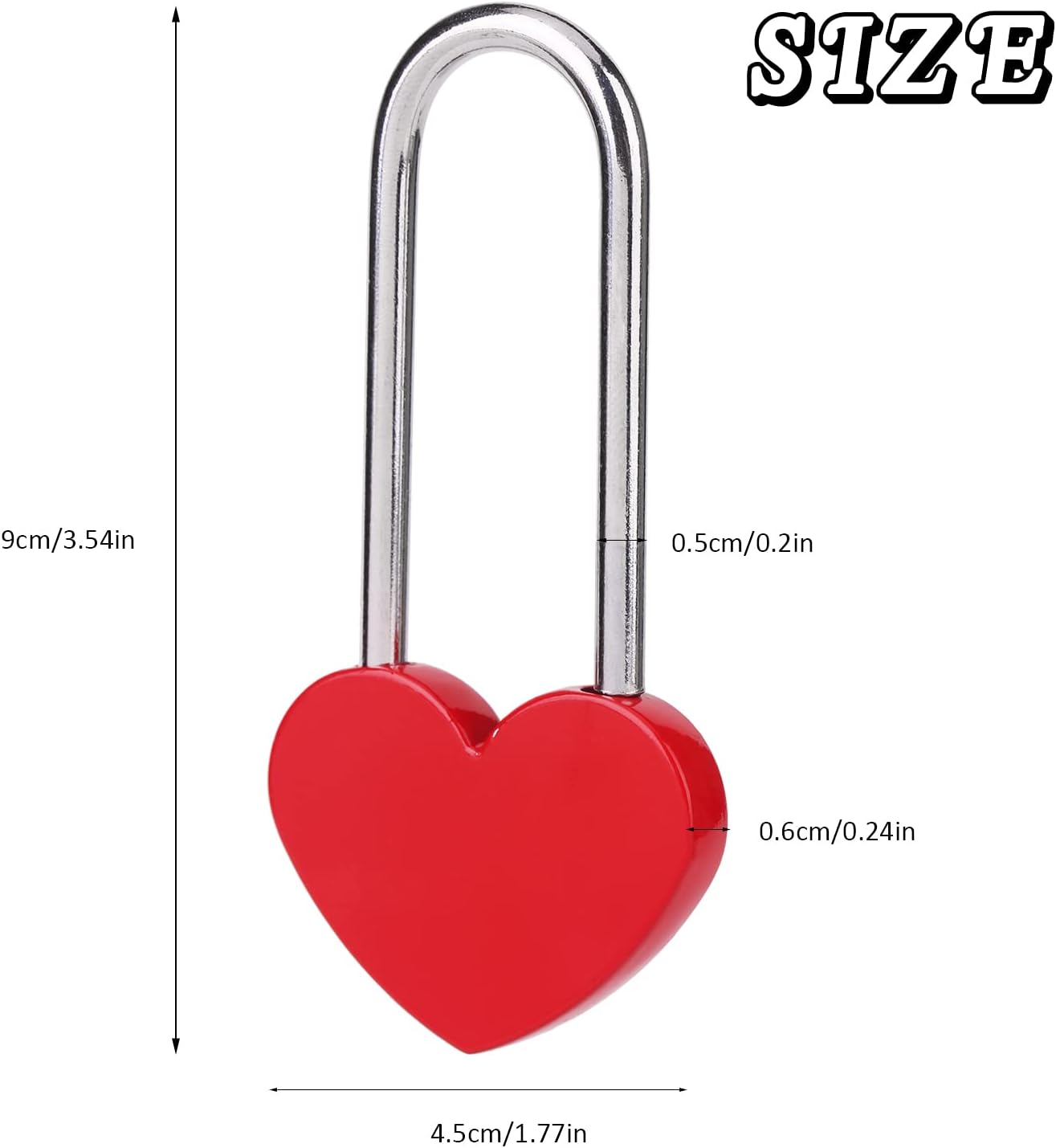 50PCS 3.5" 50mm Love Lock Heart Padlock,Red Single Heart Wish Lock for Lovers