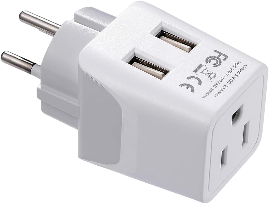 Ceptics Israel, Palestine Travel Adapter Plug with Dual USB - Usa Input - Type H - Ultra Compact - Perfect for Cell Phones, Laptop, Camera Chargers, iWatch, iPhone and More (CTU-14)