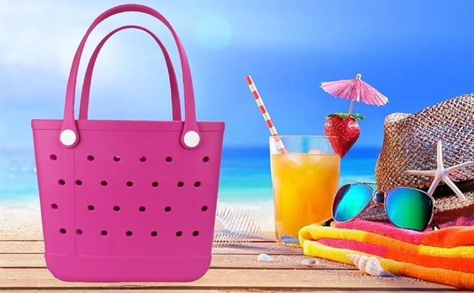 Rubber Beach Bag, Washable Moisture Resistant Durable Open Hole Tote Bag Beach Vacation Essentials