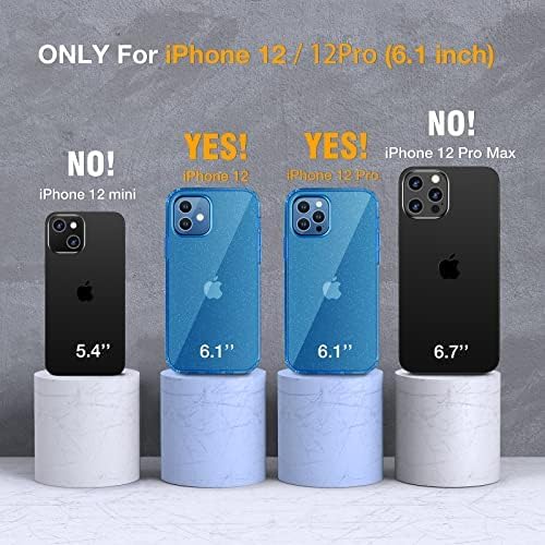 Miracase for iPhone 12/12 Pro Case 6.1 inch, Upgraded Full-Body Rugged Phone Bumper Case Cover with Built-in 9H Tempered Glass Screen Protector and Camera Protector, Glitter Blue