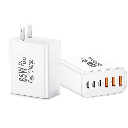 65W USB C Charger Block,2Pack Type C Charger Fast Charging Block, 6 Port GaN PD&QC Wall Plug 6in1 Multiport Power Adapter for iPhone 17 Pro Max/16e/15/14/13/12/11/SE/X/XS/XR/,iPad Pro/Air,Galaxy