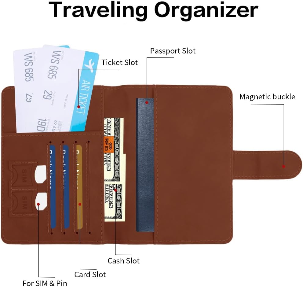 Passport Holder for Travel, Passport Cover Wallet, Premium PU Leather Passport Book Card Holder Case for Women Men, Waterproof RFID Blocking Flying Travelling Essentials Vacation Must Haves, Brown