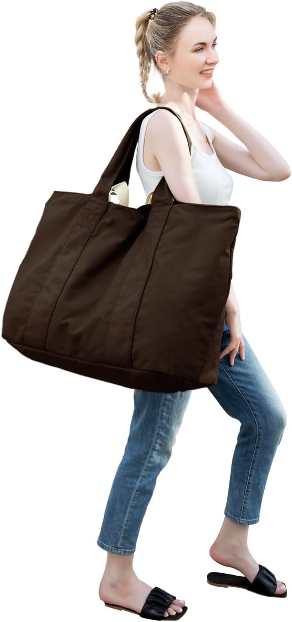 22'' 50L Large Canvas Bag, Extra Large Tote Bag for Women, Overnight Bags for Travel
