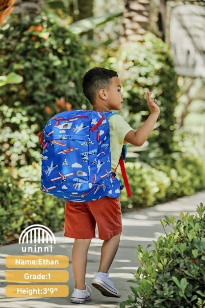 uninni 16" Kid's Backpack for Girls and Boys Age 6+ with Padded, and Adjustable Shoulder Straps. Fits for Height 3'9" Above Kids (Airplane)