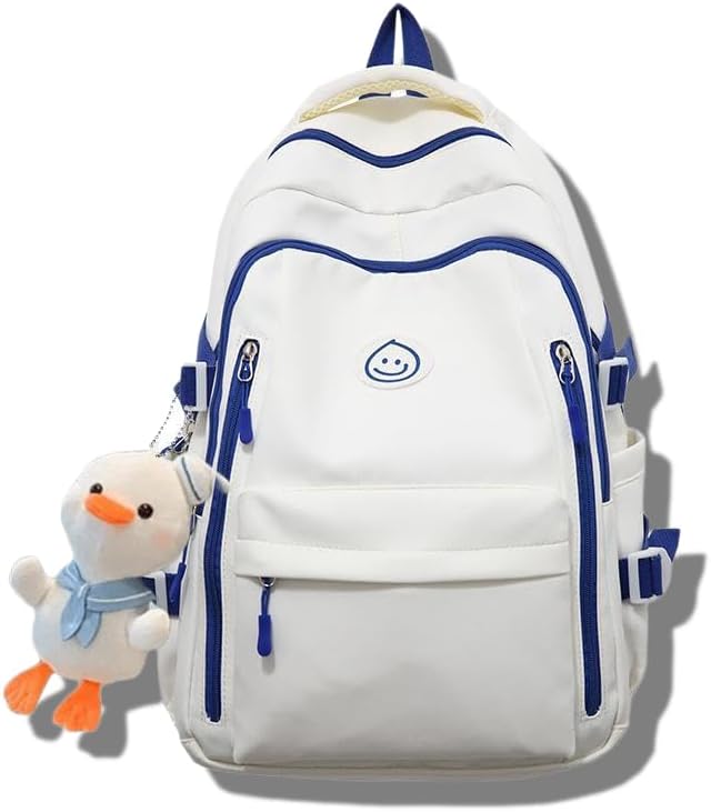 Teclado Kawaii Backpack with Cute Accessories Lightweight Bookbags Laptop Bag Waterproof Casual Travel Daypacks (Blue)