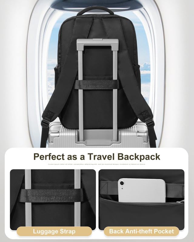 Black Laptop Backpack for Women Large Travel Backpack for Men Gym Work Teacher Backpack with Laptop Compartment Casual Daypack Backpacks