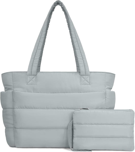 TOPDesign Puffer Tote Bag for Women, Lightweight Puffy Handbag with Compartments, Quilted Shoulder Bag for Work, Travel, Gym