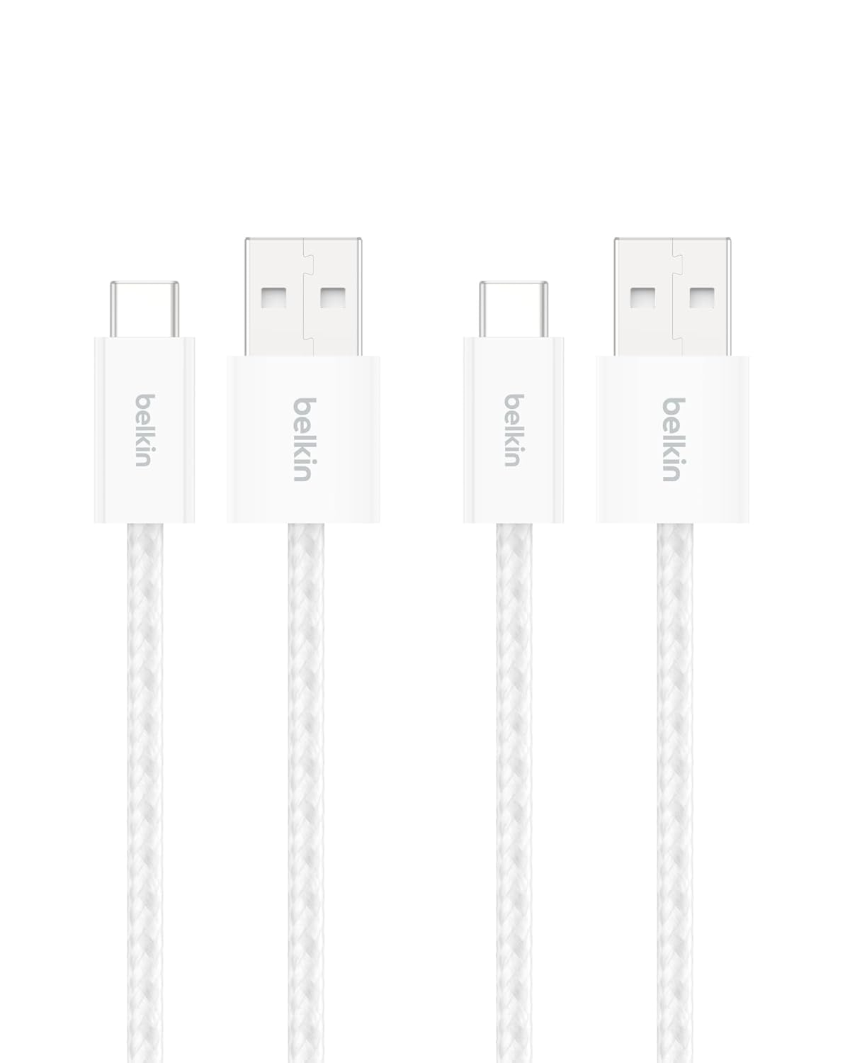 Belkin USB A to USB C Cable 2-Pack, 3.3ft, 15W - Type C Charger, iPhone Charger Cord, Soft, Braided, Flexible for iPhone 17 & 16, Galaxy S25, Pixel 10, iPad Pro, Airpods Pro, Switch & More - White