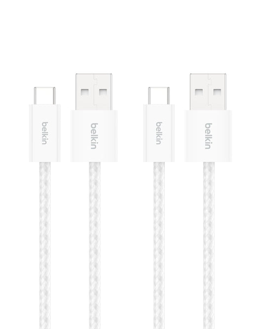 Belkin USB A to USB C Cable 2-Pack, 3.3ft, 15W - Type C Charger, iPhone Charger Cord, Soft, Braided, Flexible for iPhone 17 & 16, Galaxy S25, Pixel 10, iPad Pro, Airpods Pro, Switch & More - White