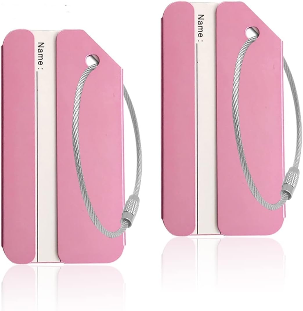 Aluminum Luggage Tags, Luggage Tag Holders for Travel Luggage Baggage Identifier by Ovener (2Pack Pink)