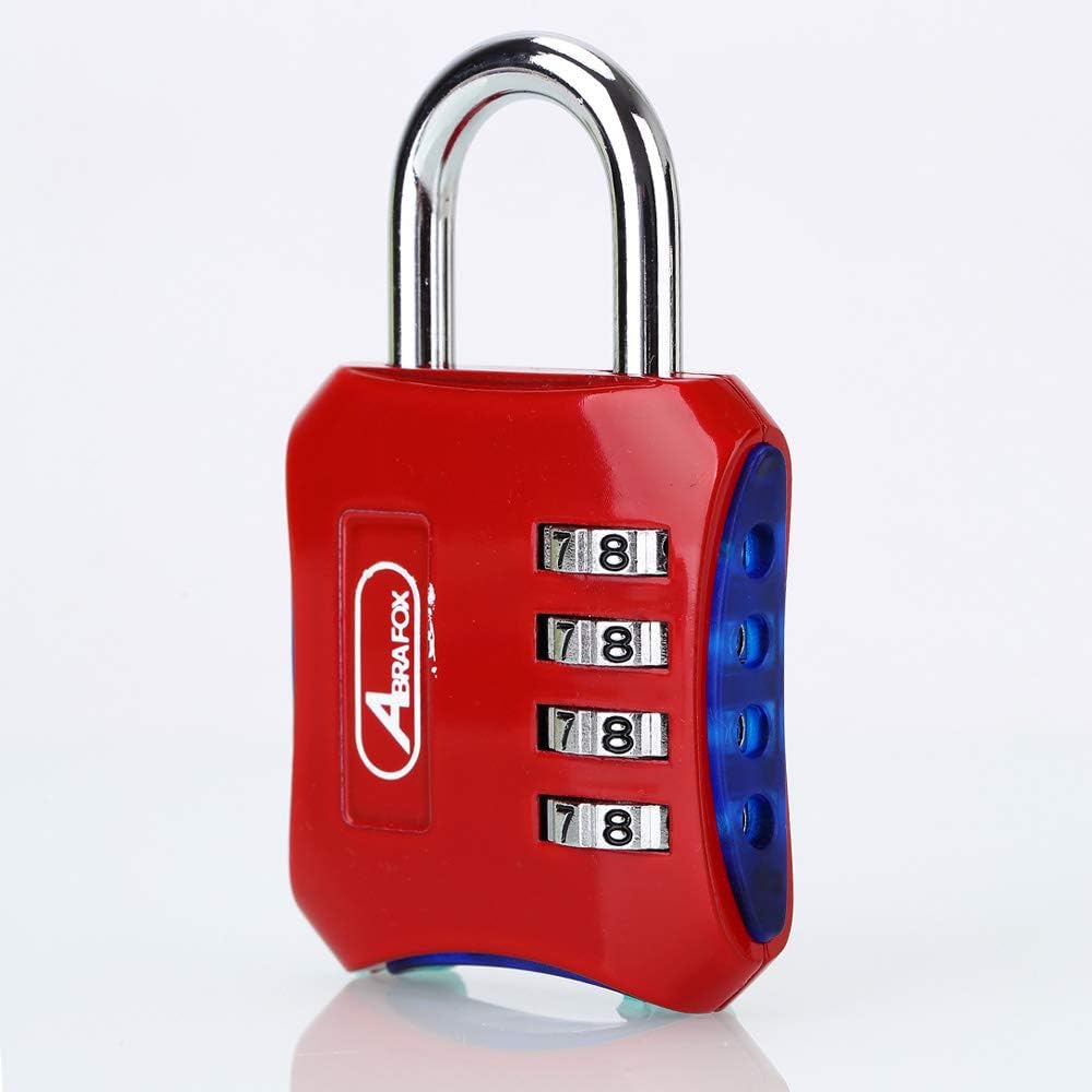 ABRAFOX Padlocks, Heavy Duty 4-Digit Re-settable Combination Codes Locks, Luggage Locks for Gym, Indoor, School or Sports Locker, Toolbox, Fence Daily Use Red 2pack