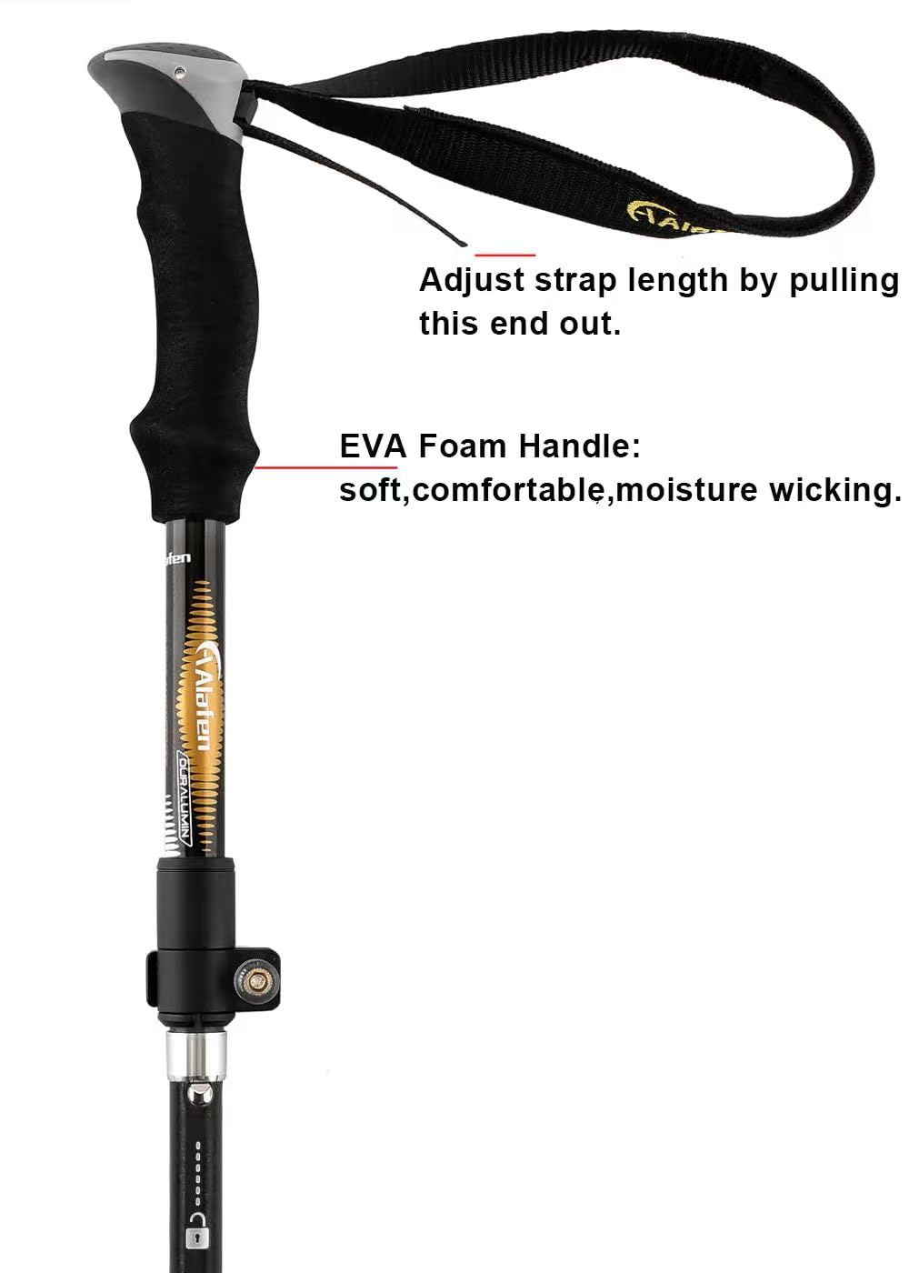 A ALAFEN 7075 Aluminum Collapsible Ultralight Trekking Pole, Black 1 Pole