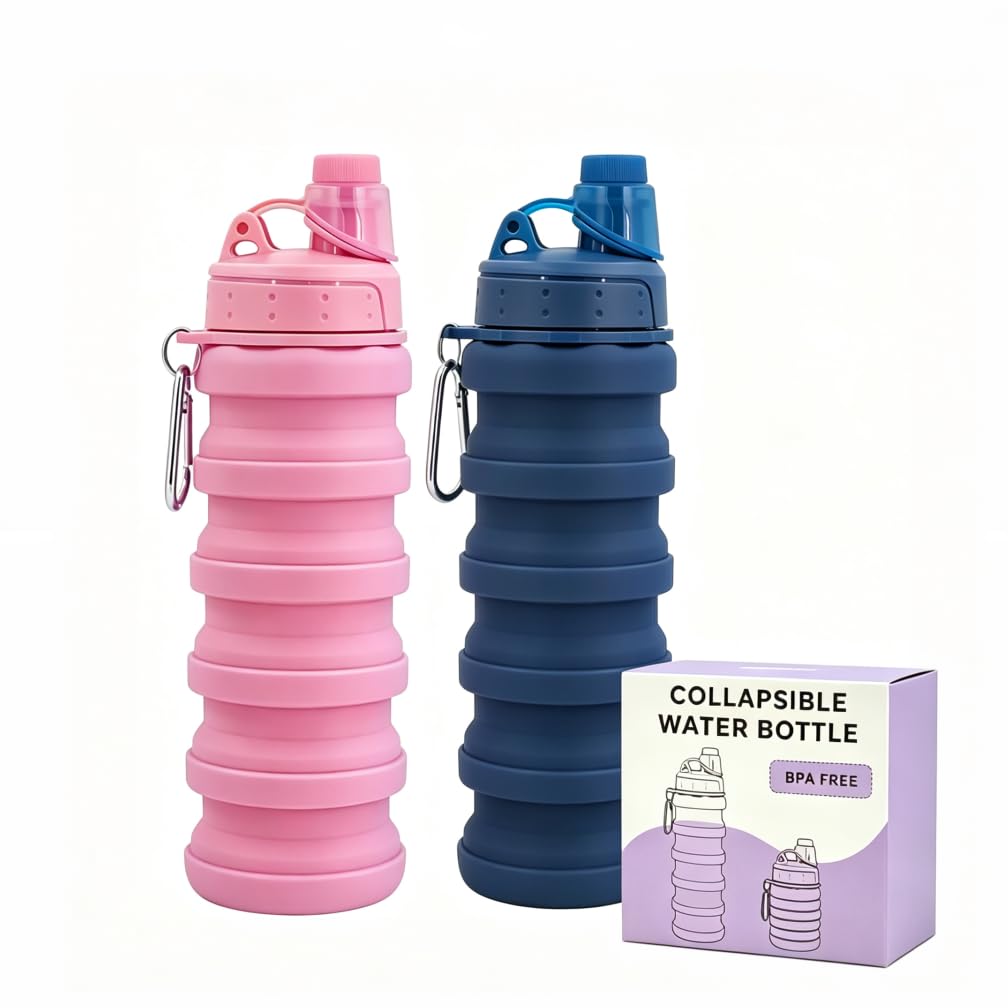 YCTMALL Collapsible Water Bottles Two Pack Travel Sports Portable Sport Water Bottle comes with
