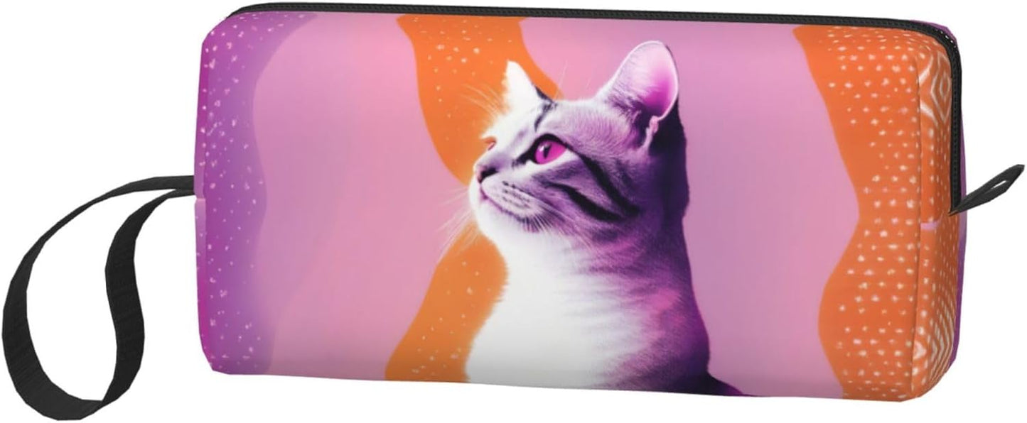 Adorable Purple Cat Makeup Bag Small Compact & Durable Travel Cosmetic Bag Organizer Oxford Fabric Multi-Purpose Storage Perfect for Travel, Gym, Daily Use